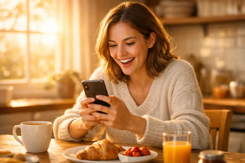 Person claiming daily login bonus at sweepstakes casino on phone
