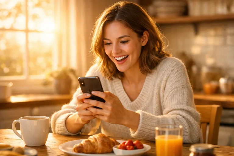 Person claiming daily login bonus at sweepstakes casino on phone