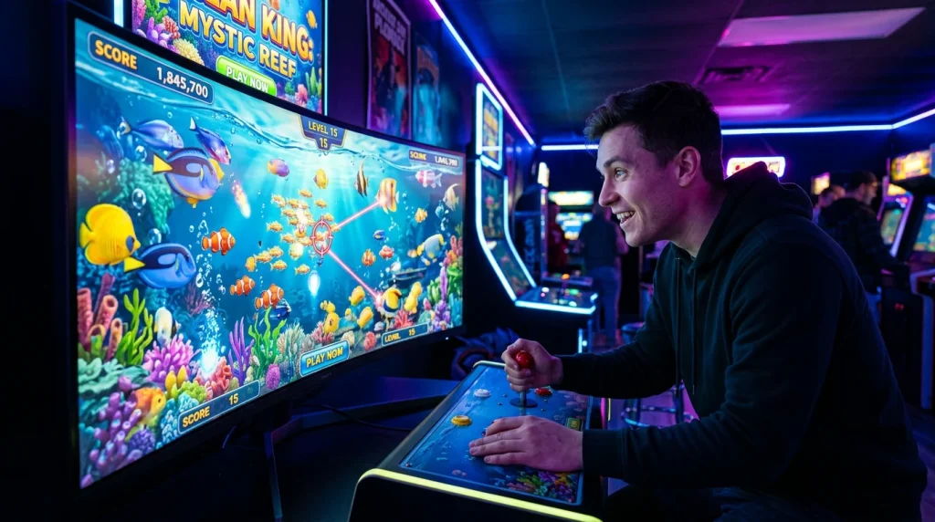 Fish arcade game at sweepstakes casino with underwater theme