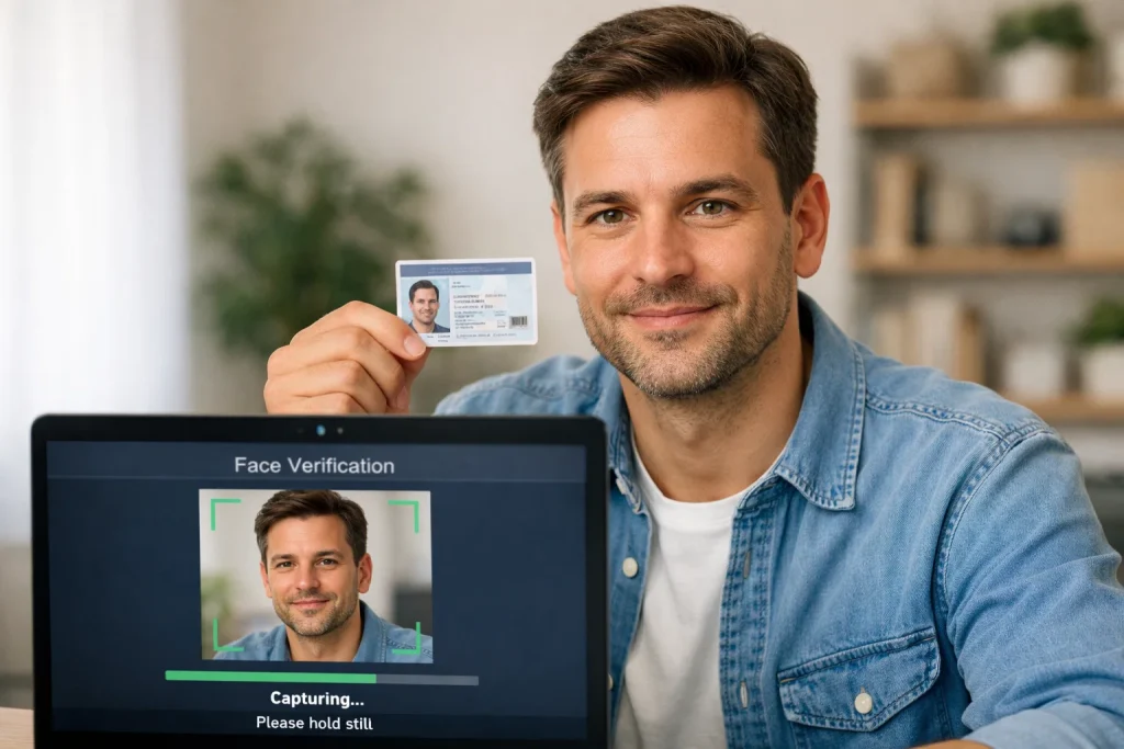 Person completing KYC identity verification for sweepstakes casino