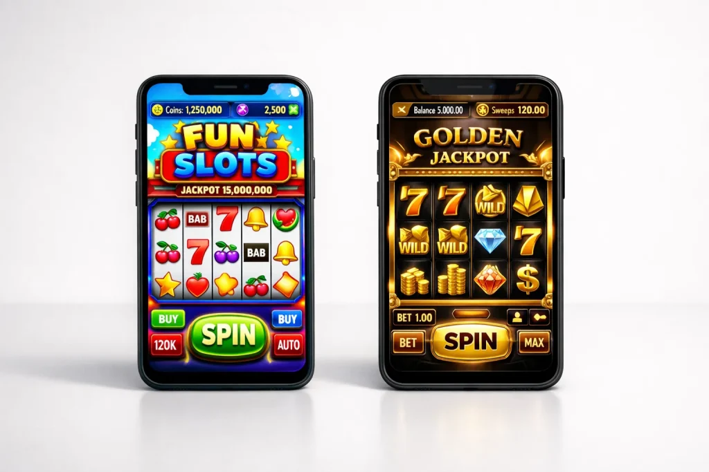 Side by side comparison of social casino and sweepstakes casino