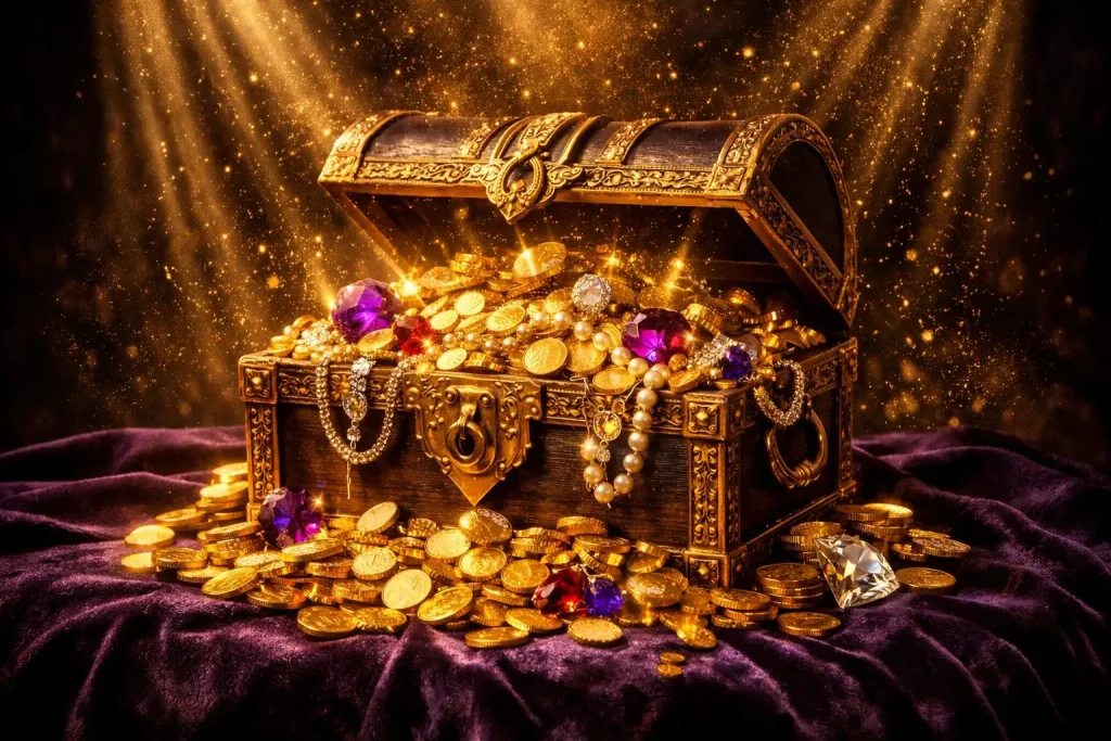 Celebration of jackpot win at sweepstakes casino with golden coins