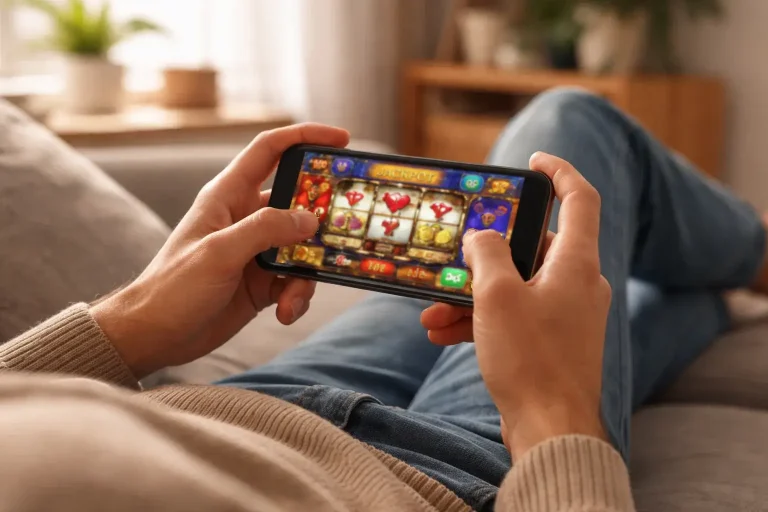 Person playing sweepstakes casino game on smartphone