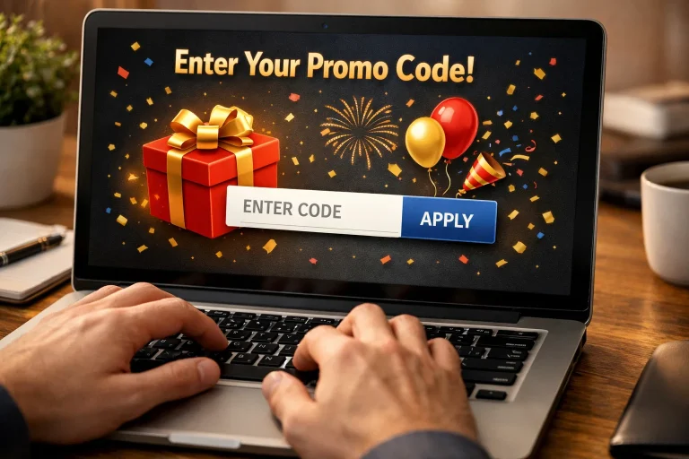 Person entering promo code at sweepstakes casino website