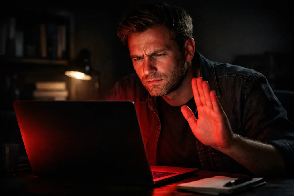 Warning sign about sweepstakes casino scams and fraud protection