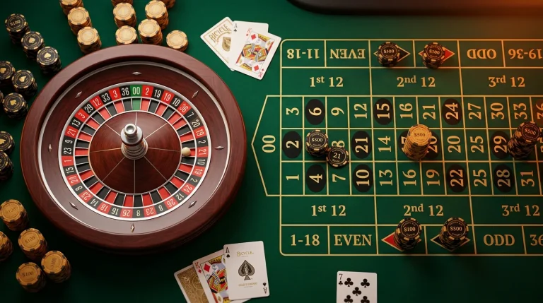 Sweepstakes casino table games with roulette wheel and cards