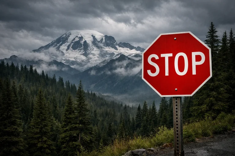 Washington State with stop sign symbolizing sweepstakes casino ban